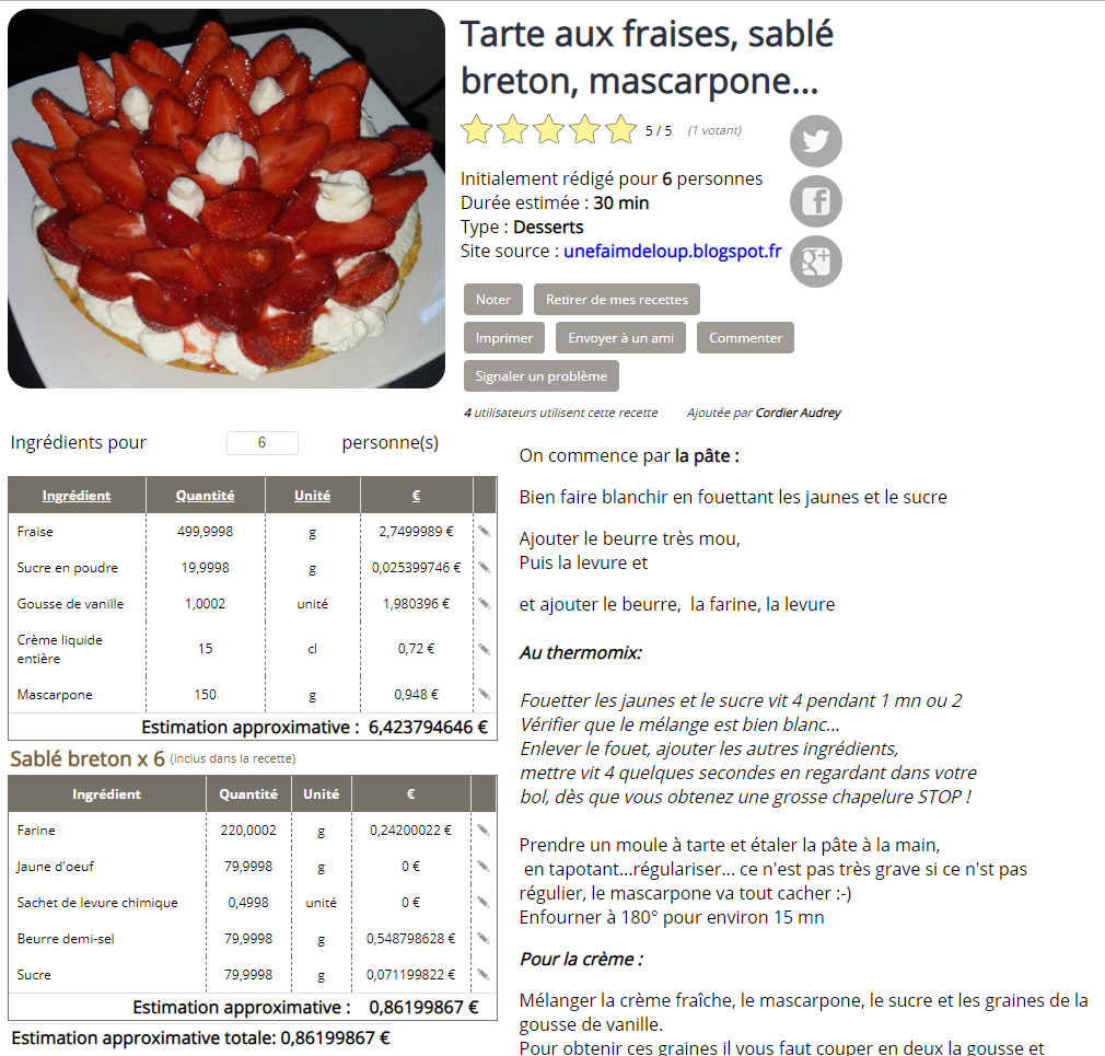 Une recette dans plannimenu