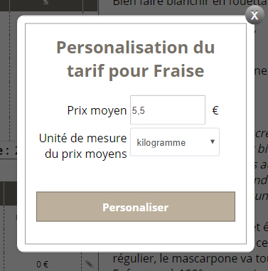 Modifier un tarif dans plannimenu