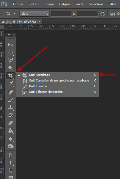 Outil de recadrage dans photoshop