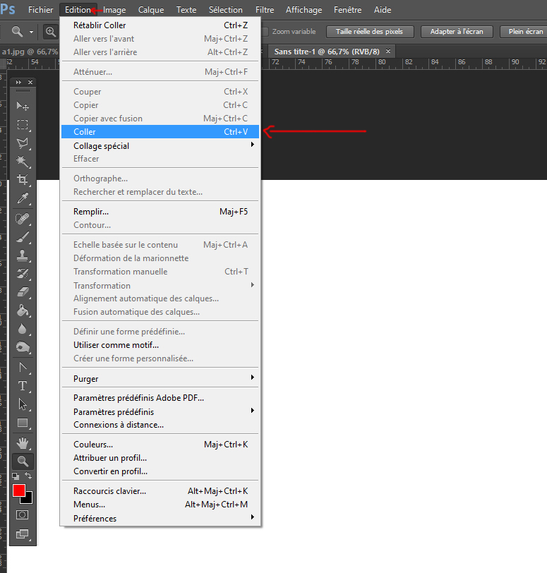 Coller dans photoshop