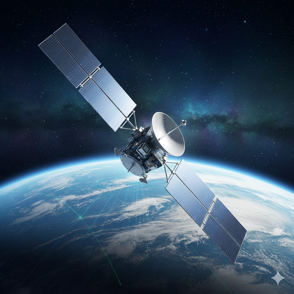 Sentinel-6B satellite orbiting Earth monitoring ocean levels and climate from space on behalf of Europe