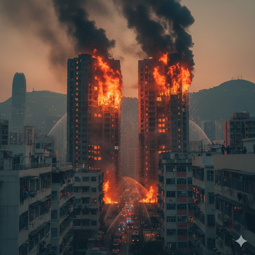 Firefighters battling a devastating fire in a Hong Kong residential complex with multiple casualties