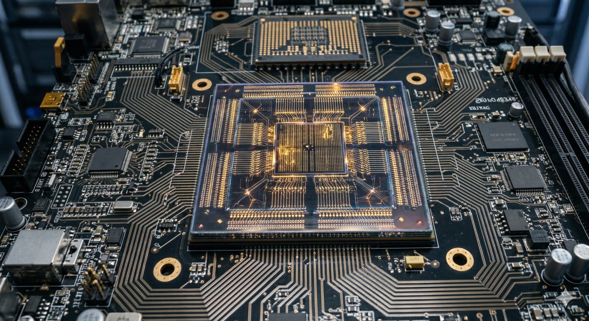Circuit electronique en forme de cerveau humain symbolisant les puces neuromorphiques et le calcul inspire du cerveau biologique